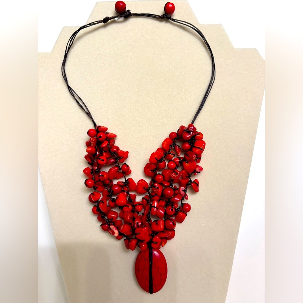 “Island Beauty” Coral corded Necklace